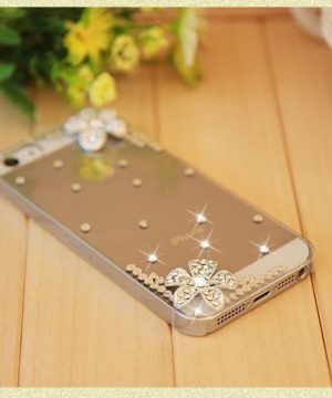 Obal z tvrdeného plastu so šperkom na iPhone 5 / 5S - kvet strieborný