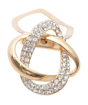 Luxusná brošňa v tvare zapletených prstencov v zlatej farbe