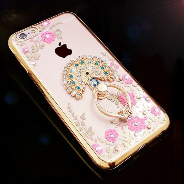 Silikónový obal so šperkom na iPhone 6plus / 6Splus - páv s prsteňom