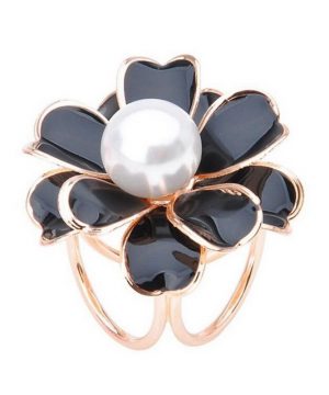 Prsteň na šatku – Biela perla - Čierno-zlatá