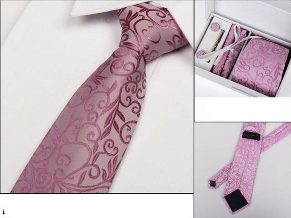 Luxusný kravatový set D- kravata + vreckovka + manžety + spona