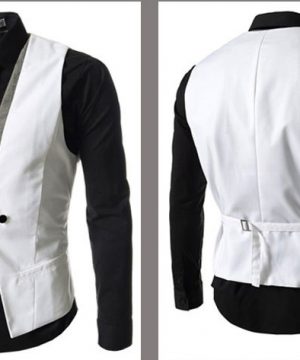 Kvalitná dvojitá pánska vesta ku obleku v bielej farbe