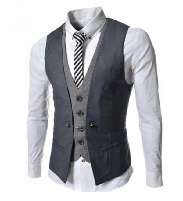 Kvalitná dvojitá pánska vesta ku obleku v sivej farbe
