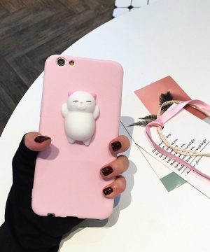 Silikónový obal s roztomilou ozdobou na iPhone - mačiatko