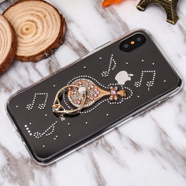 Luxusný Silikónový kryt s gitarou a kryštálikmi pre iPhone X