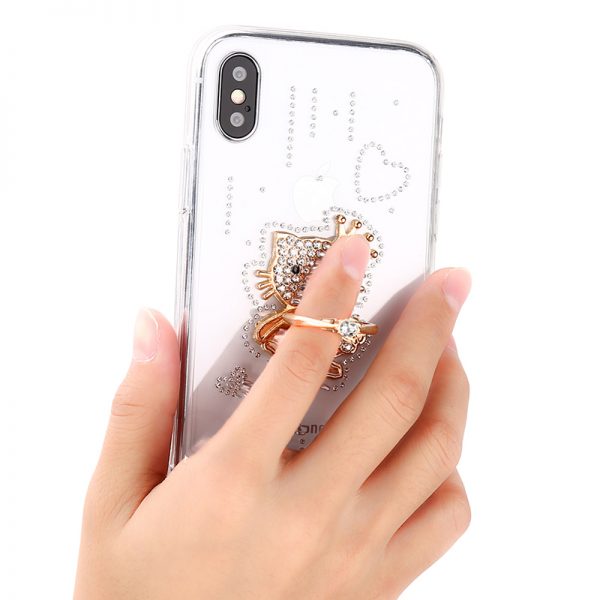 Luxusný Silikónový kryt s macíkom a kryštálikmi pre iPhone X - Image 4