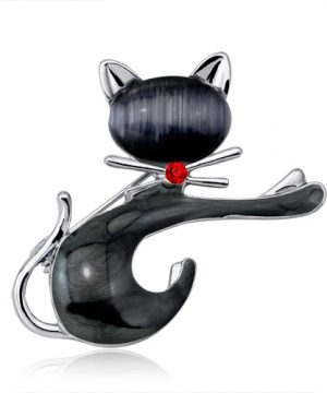 Luxusná brošňa v tvare mačičky v bielej a v čiernej farbe