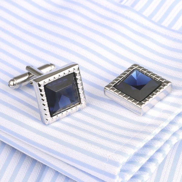 Luxusné manžetové gombíky v striebornej farbe s modrým kryštálom