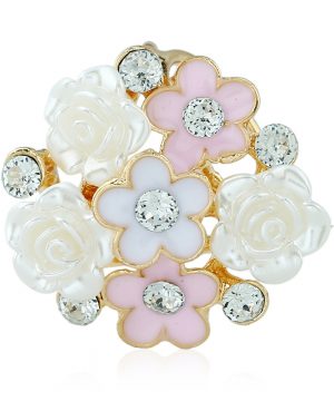 Luxusný trojprstenec v tvare kytice v ružovo-bielej farbe s kryštálikmi