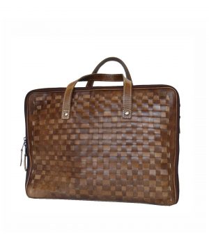 Luxusná moderná tkaná kožená kabelka č. 8282 v hnedej farbe