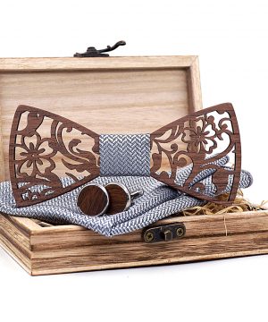 Drevený reliéfny set vo viac farbách - drevený motýlik + manžety + vreckovka