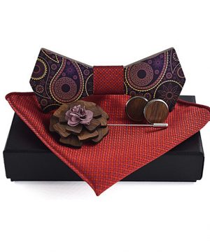 Luxusný motýlikový set v rôznych farbách - drevený motýlik+ manžety + vreckovka + brošňa