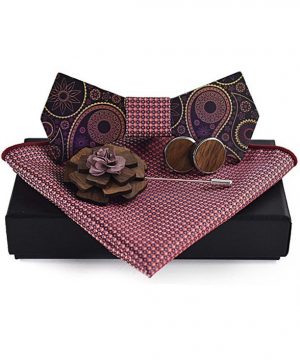 Luxusný motýlikový set v rôznych farbách - drevený motýlik+ manžety + vreckovka + brošňa
