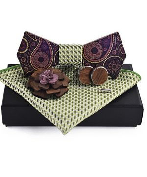 Luxusný motýlikový set v rôznych farbách - drevený motýlik+ manžety + vreckovka + brošňa