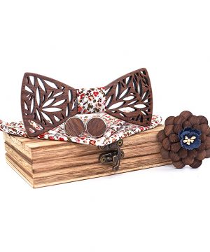 Motýlikový set v rôznych farbách - drevený motýlik + manžety + vreckovka + brošňa