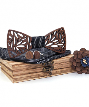 Motýlikový set v rôznych farbách - drevený motýlik + manžety + vreckovka + brošňa