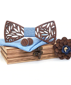 Motýlikový set v rôznych farbách - drevený motýlik + manžety + vreckovka + brošňa