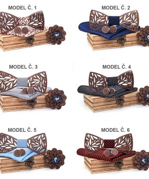 Motýlikový set v rôznych farbách - drevený motýlik + manžety + vreckovka + brošňa