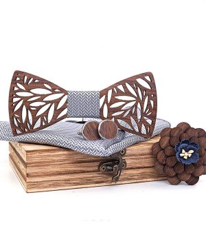 Motýlikový set v rôznych farbách - drevený motýlik + manžety + vreckovka + brošňa