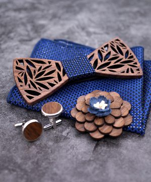 Motýlikový set v rôznych farbách - drevený motýlik + manžety + vreckovka + brošňa