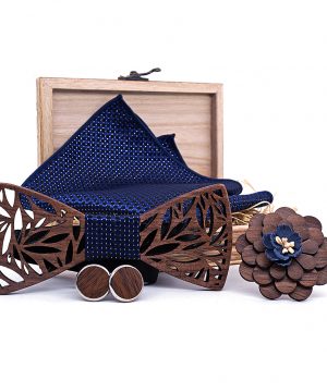 Motýlikový set v rôznych farbách - drevený motýlik + manžety + vreckovka + brošňa