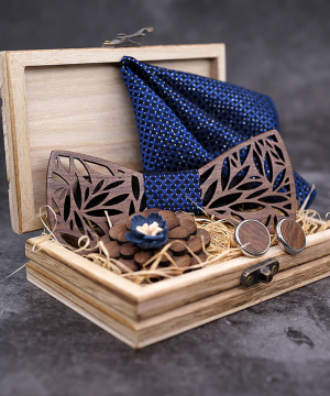Motýlikový set v rôznych farbách - drevený motýlik + manžety + vreckovka + brošňa