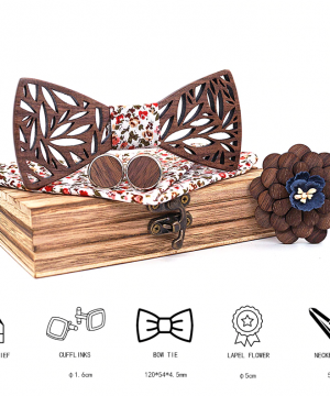 Motýlikový set v rôznych farbách - drevený motýlik + manžety + vreckovka + brošňa