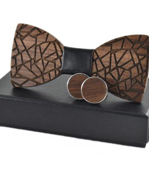 Viac-farebný set - drevený motýlik + manžetové gombíky