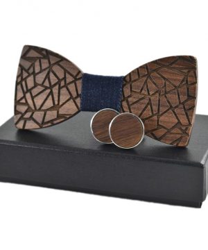 Viac-farebný set - drevený motýlik + manžetové gombíky