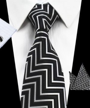Kravatová sada - kravata + manžetové gombíky + vreckovka s čiernym vzorom