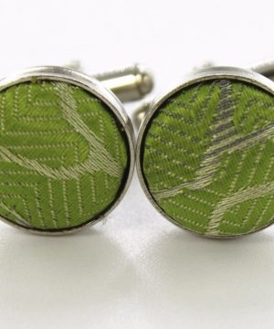 Kravatová sada - kravata + manžetové gombíky + vreckovka so zeleným vzorom