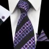 Kravatová sada - kravata + manžetové gombíky + vreckovka vo fialovej farbe