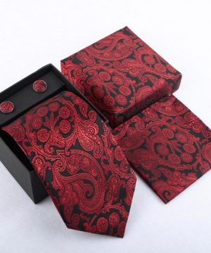 Luxusný kravatový set so vzorom v červeno-čiernej farbe