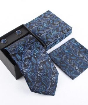 Luxusný kravatový set so vzorom v modro-čiernej farbe