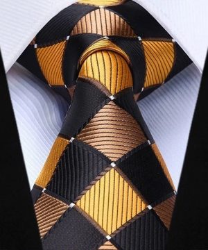 Luxusná kravatová sada - kravata a vreckovka so vzorom v žltej farbe