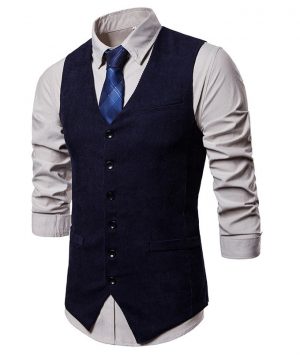 Luxusná pánska vesta ku obleku v tvídovom / menčestrovom prevedení - modrá
