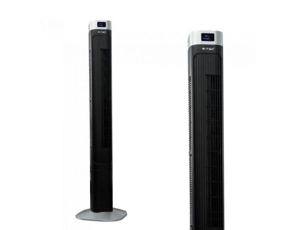 Luxusný ventilátor stĺpový V-TAC s ukazovateľom teploty a ďialkovým ovládaním, 120cm, 55W, Čierna farba
