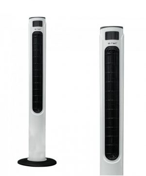 Luxusný ventilátor stĺpový V-TAC s ukazovateľom teploty a ďialkovým ovládaním, 120cm, 55W, Biela farba