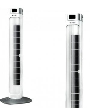 Luxusný ventilátor stĺpový V-TAC s ukazovateľom teploty a ďialkovým ovládaním, 90cm, 55W, Biela farba