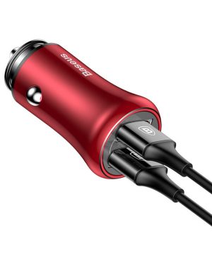 Adaptér do auta značka BASEUS, 2 x 4,8A port, červená farba