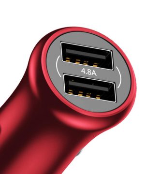 Adaptér do auta značka BASEUS, 2 x 4,8A port, červená farba