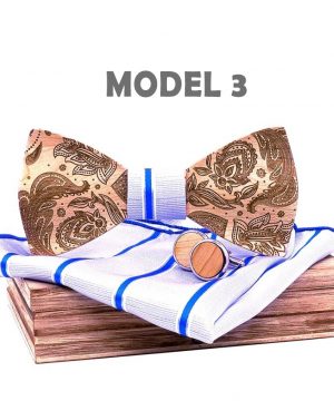 Drevený reliéfny motýlikový set z javorového dreva s ľudovým vzorom