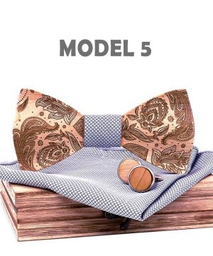 Drevený reliéfny motýlikový set z javorového dreva s ľudovým vzorom