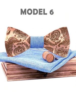 Drevený reliéfny motýlikový set z javorového dreva s ľudovým vzorom