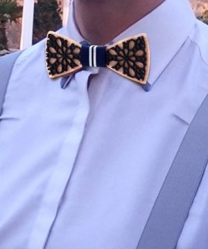 Motýlikový set dvoj-vrstvový - drevený motýlik + brošňa + manžety + vreckovka