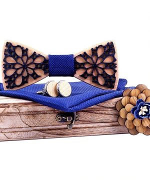 Motýlikový set dvoj-vrstvový - drevený motýlik + brošňa + manžety + vreckovka