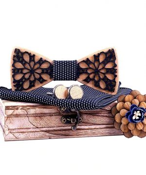 Motýlikový set dvoj-vrstvový - drevený motýlik + brošňa + manžety + vreckovka