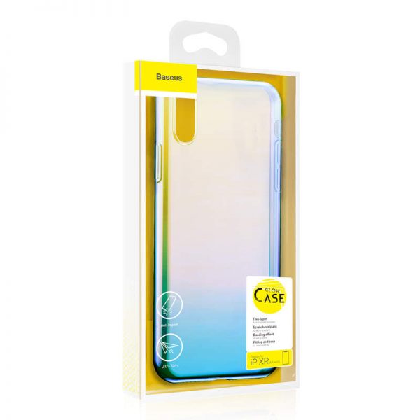 Ochranný dúhový silikónový obal pre iPhone XR v modrej farbe
