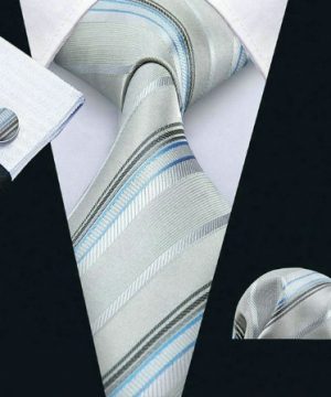 Kravatová sada - kravata + manžety + vreckovka so sivo-modrým vzorom