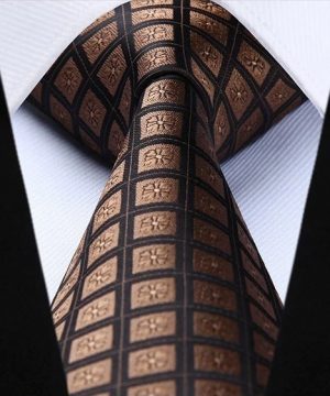 Spoločenská kravata a vreckovka - sada s hnedými štvorčekmi